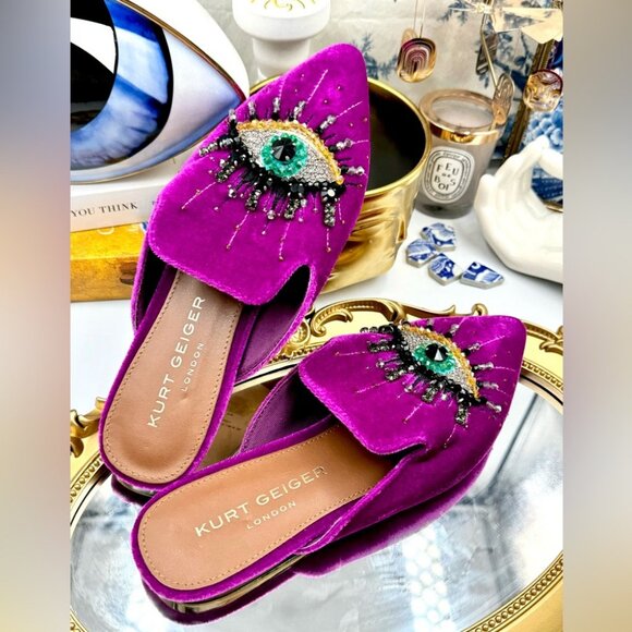 🆕 KURT GEIGER LONDON 🧿 NWOT Olive Evil Eye Mules, Purple Lyst - Picture 11 of 16